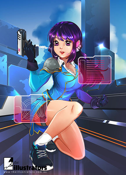 Anime girl agent with gun