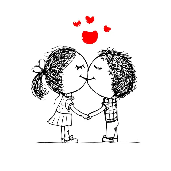 Cartoon boy and girl kissing