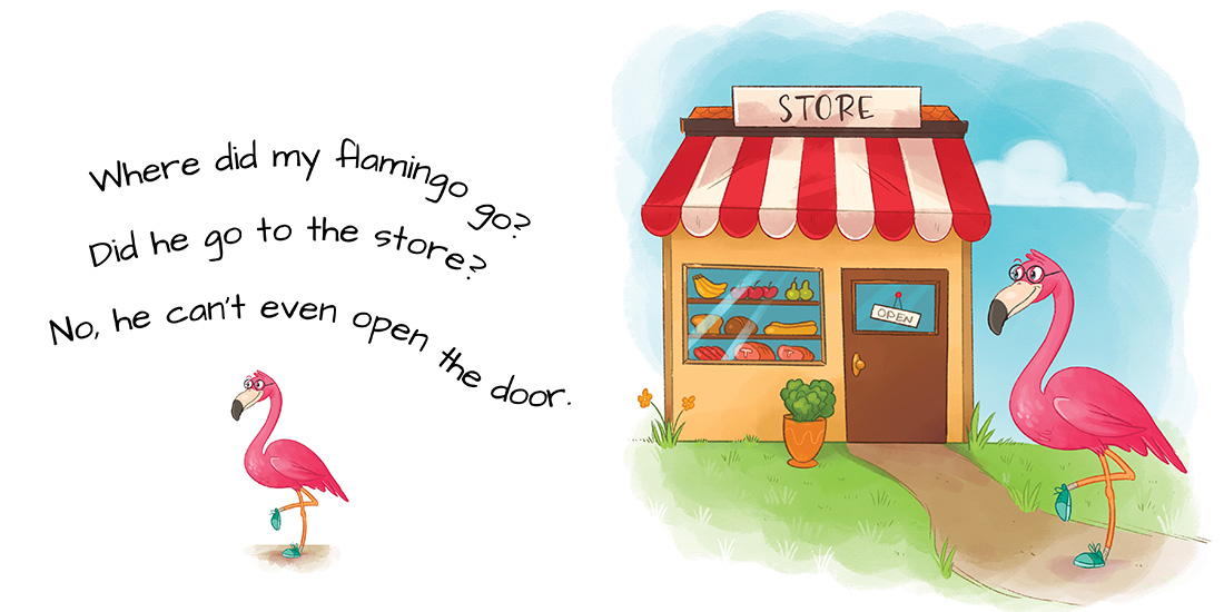 Pink flamingo going to the store