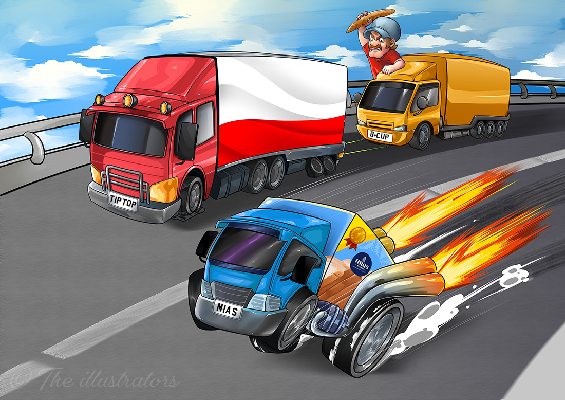 Three bread trucks racing