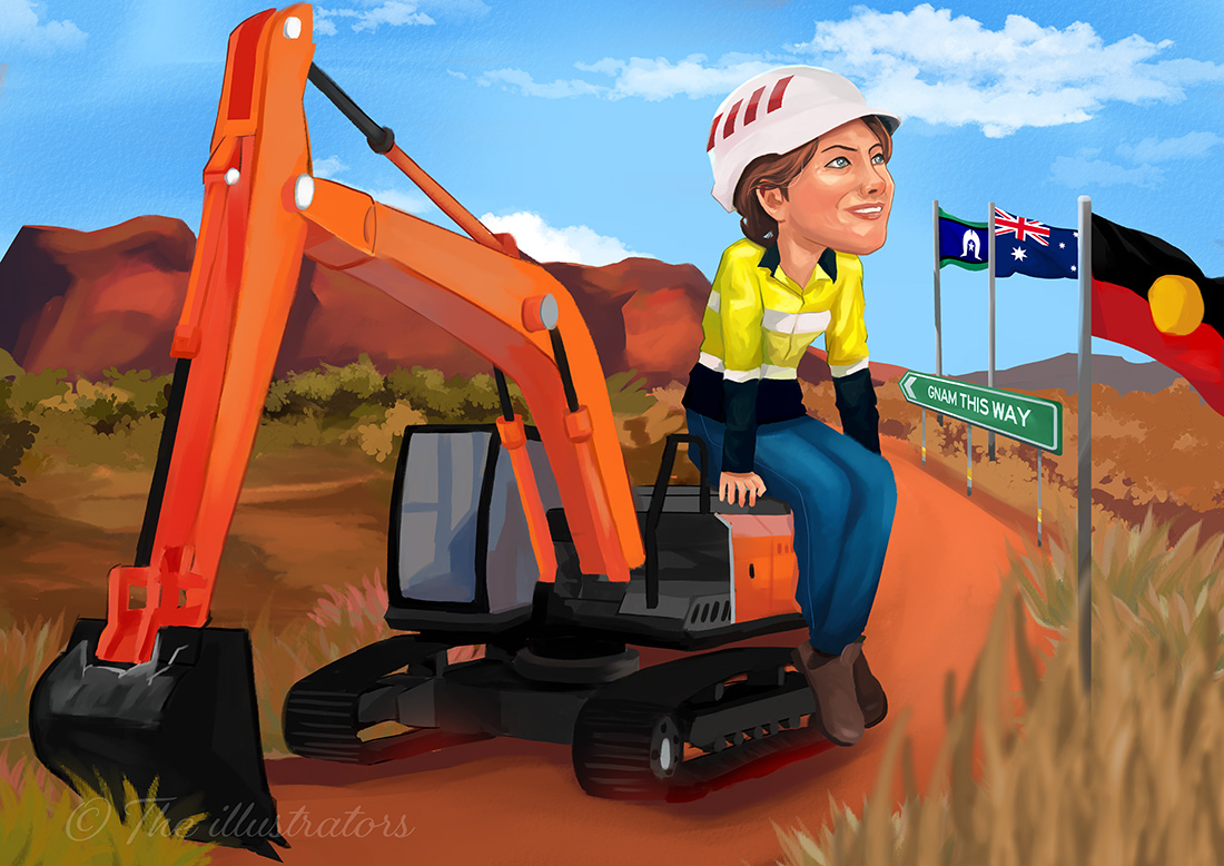 Female miner sitting on a digger
