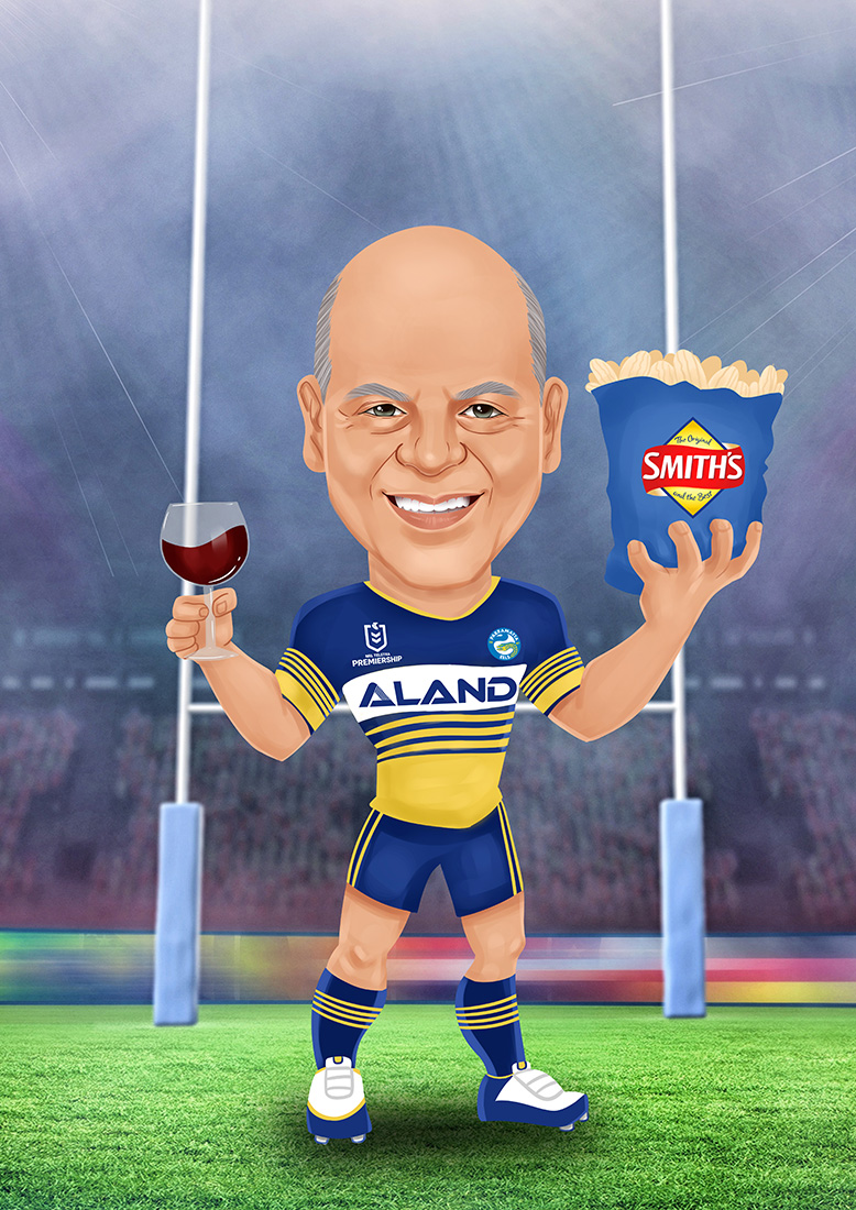 A happy man in a Parramatta Eels outfit