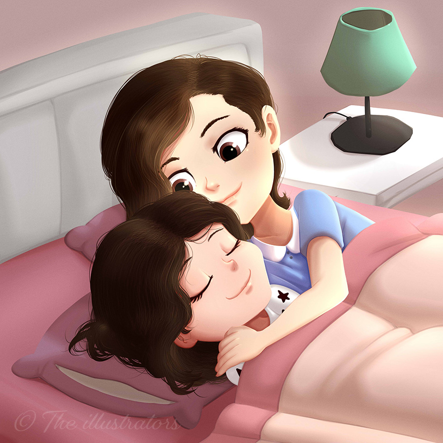 Mum putting daughter to sleep