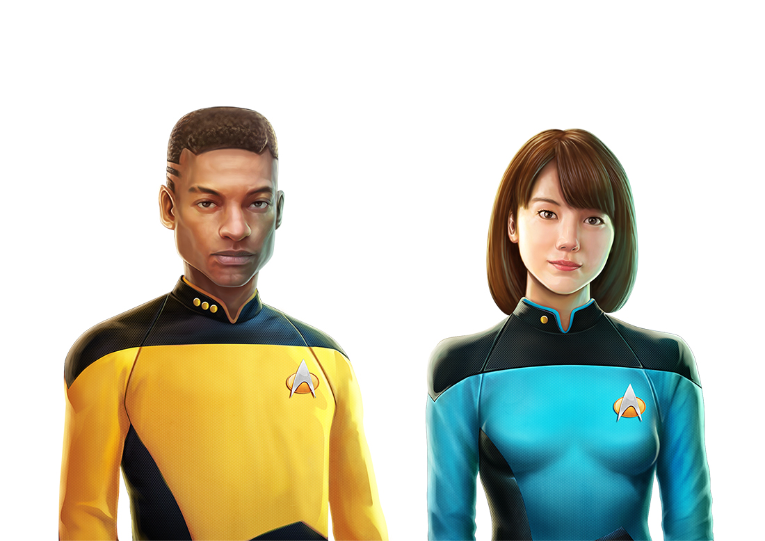 Male and female space explorers