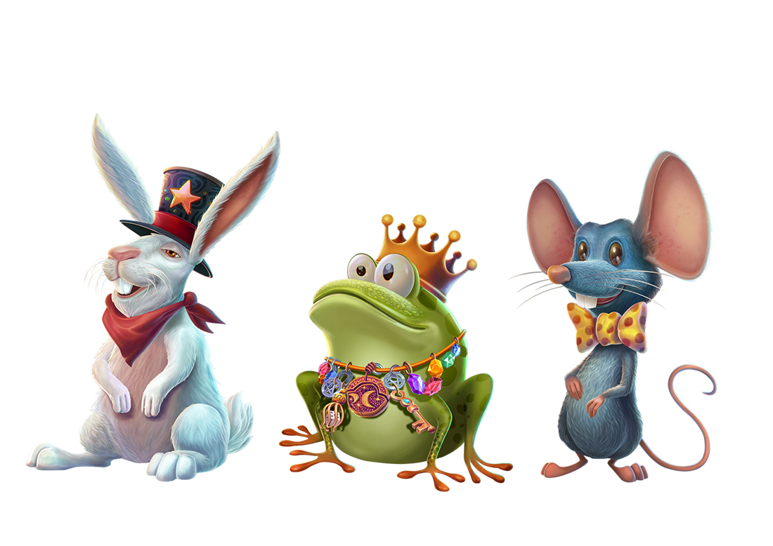 Rabbit, frog and mouse characters