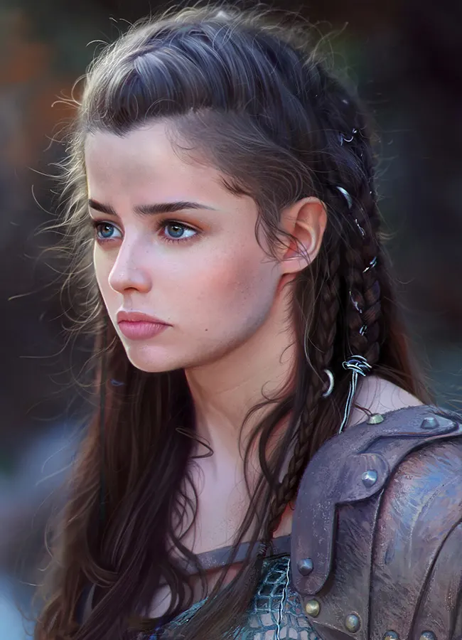 Dark haired pretty warrior girl