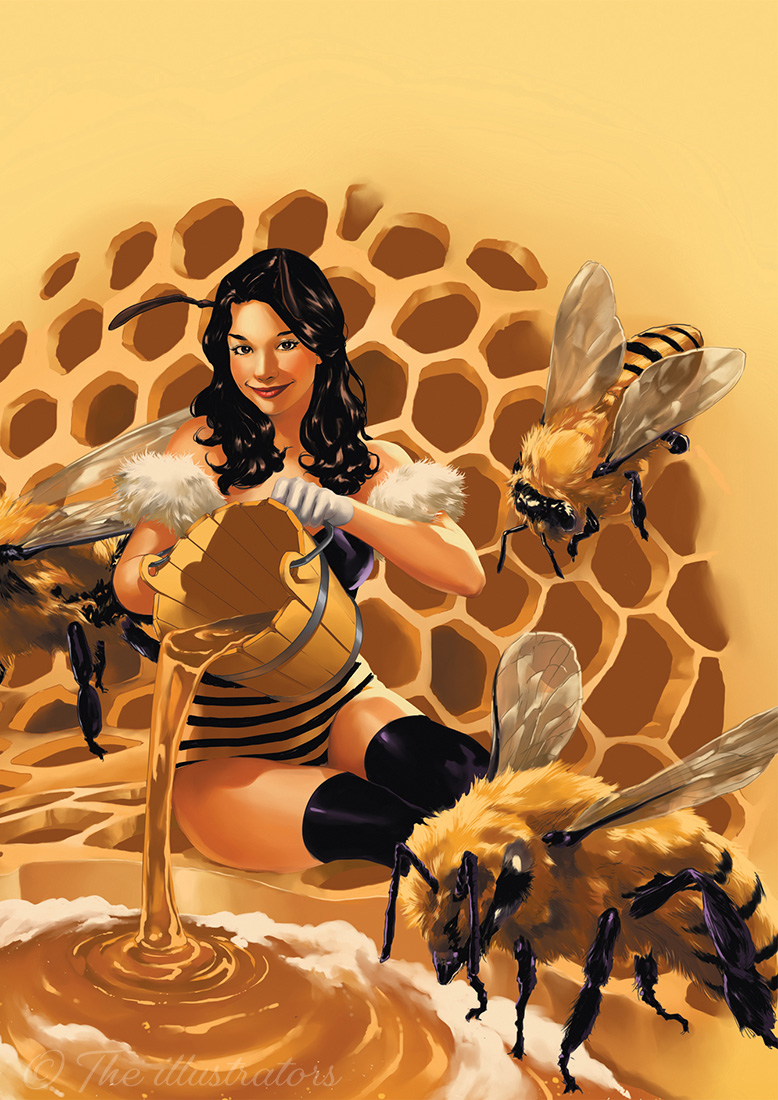 Bee lady pouring honey