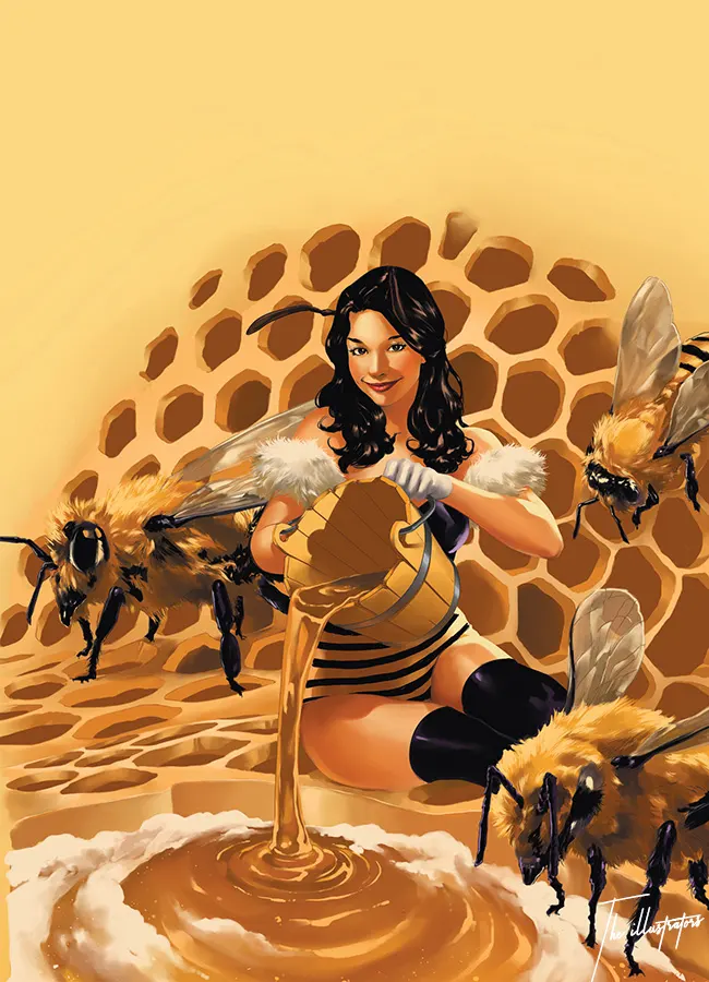 Lady in a Bee costume illustration